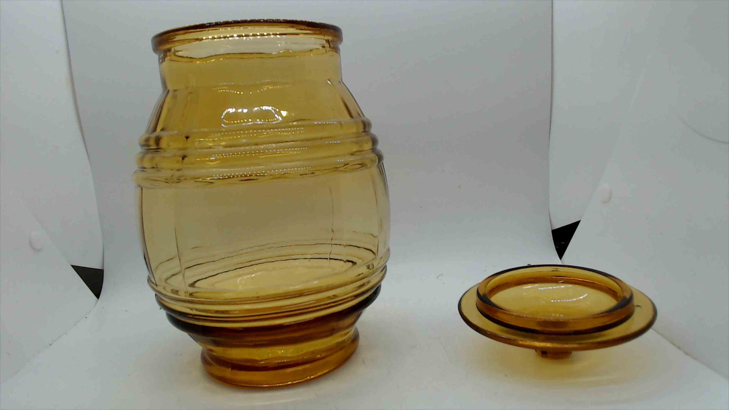 Vintage Amber Glass Barrel Jar with Lid