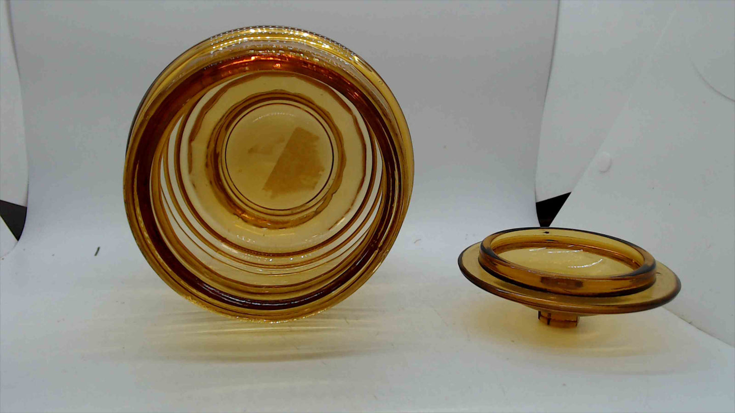 Vintage Amber Glass Barrel Jar with Lid