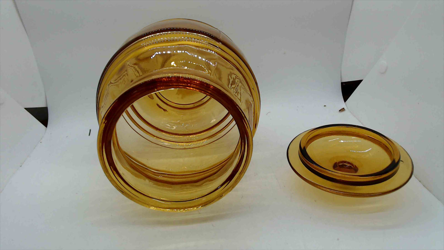 Vintage Amber Glass Barrel Jar with Lid