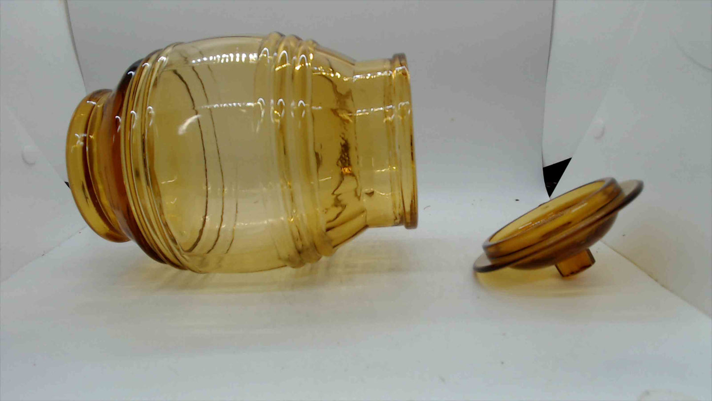 Vintage Amber Glass Barrel Jar with Lid