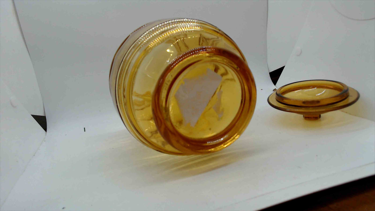 Vintage Amber Glass Barrel Jar with Lid