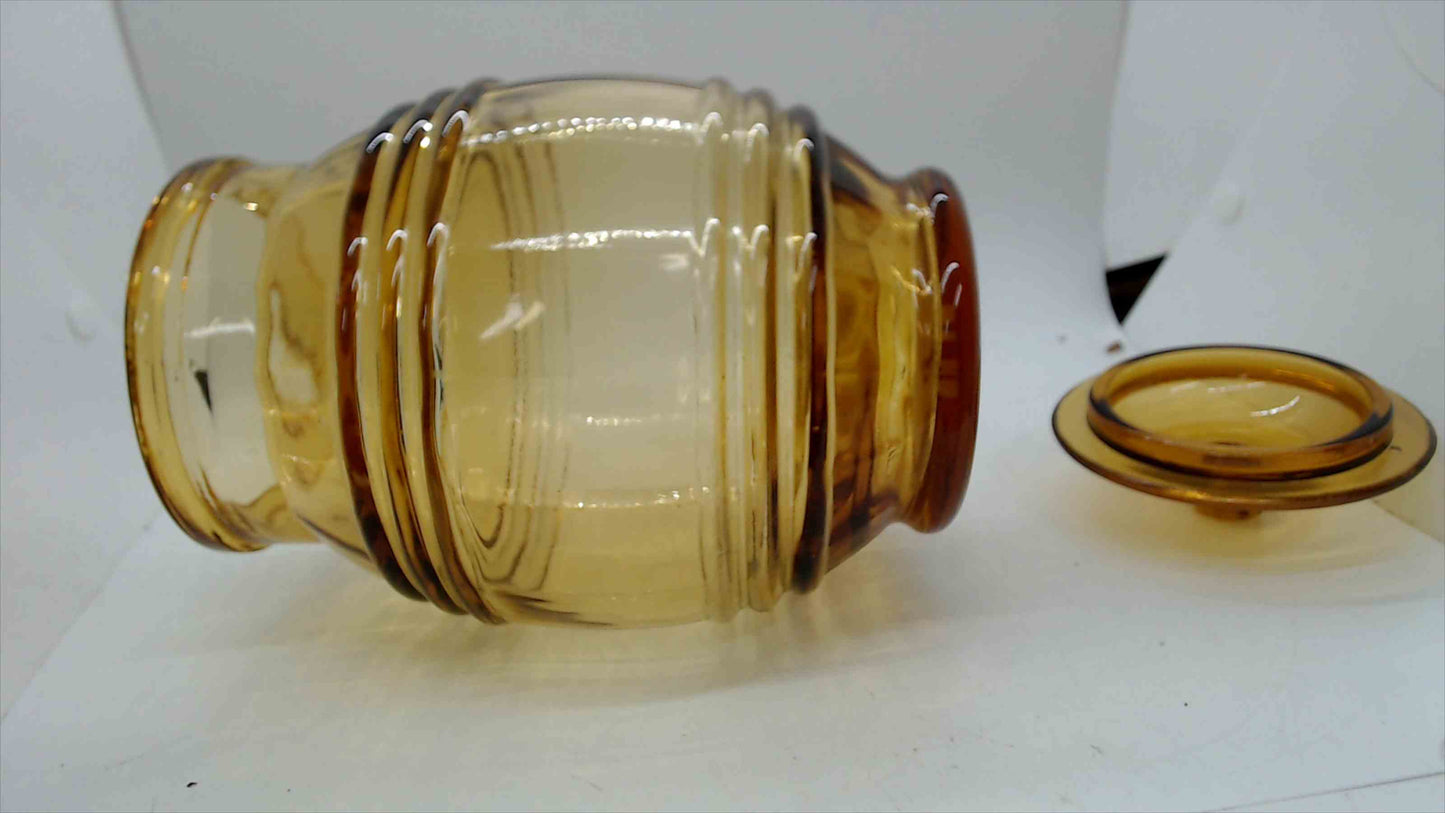 Vintage Amber Glass Barrel Jar with Lid