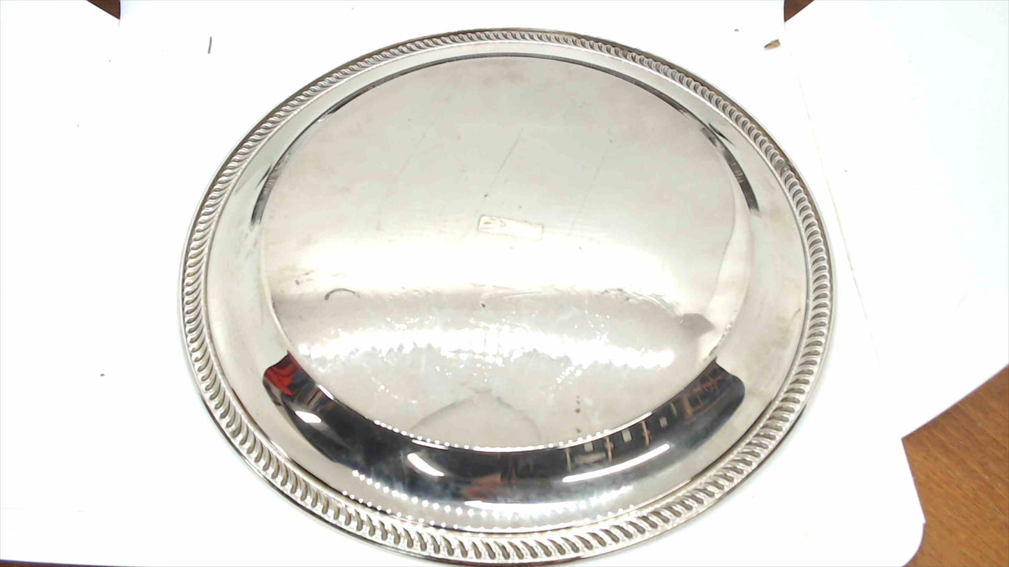 Vintage Silver-Plated "Merry Christmas" Round Serving Tray with Holly Motif