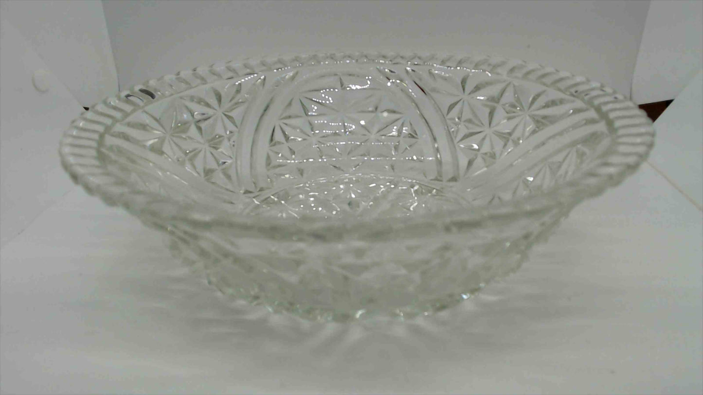 Vintage American Brilliant Cut Glass Bowl with Star and Fan Pattern and Sawtooth Rim