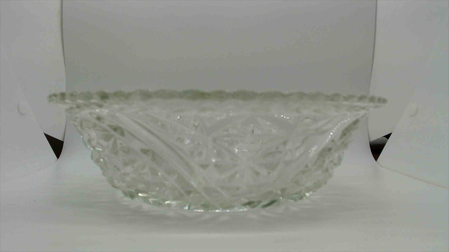Vintage American Brilliant Cut Glass Bowl with Star and Fan Pattern and Sawtooth Rim