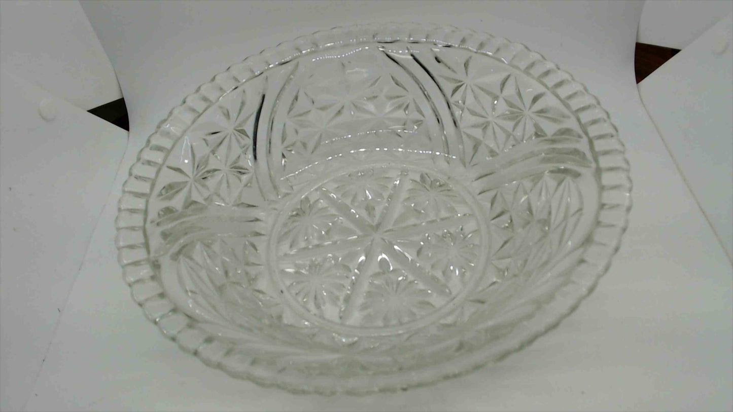 Vintage American Brilliant Cut Glass Bowl with Star and Fan Pattern and Sawtooth Rim