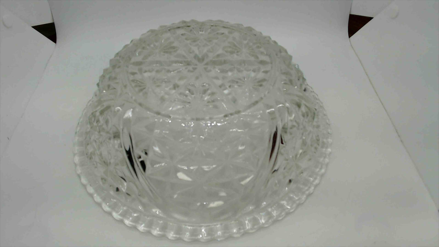 Vintage American Brilliant Cut Glass Bowl with Star and Fan Pattern and Sawtooth Rim