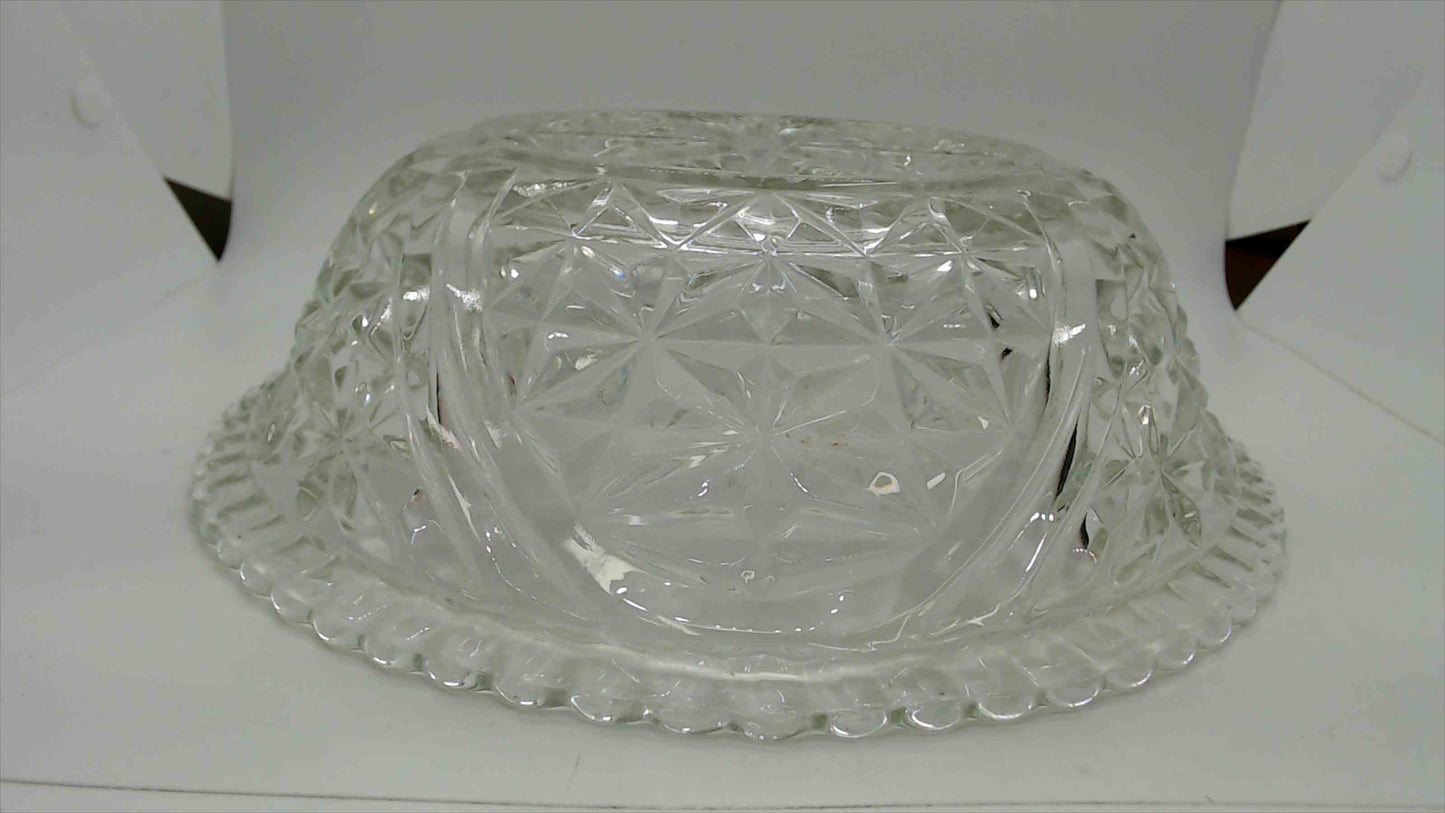 Vintage American Brilliant Cut Glass Bowl with Star and Fan Pattern and Sawtooth Rim