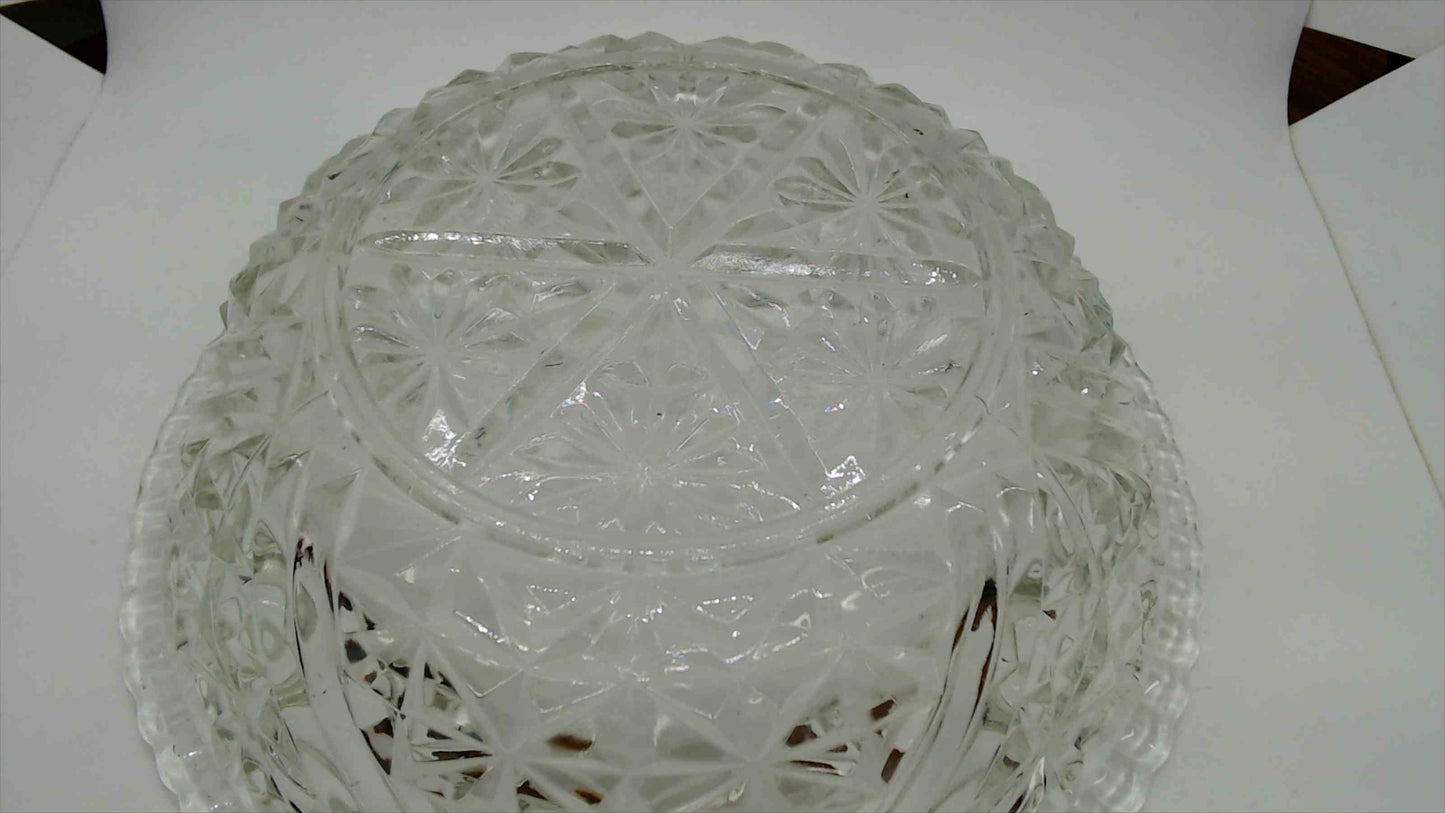 Vintage American Brilliant Cut Glass Bowl with Star and Fan Pattern and Sawtooth Rim