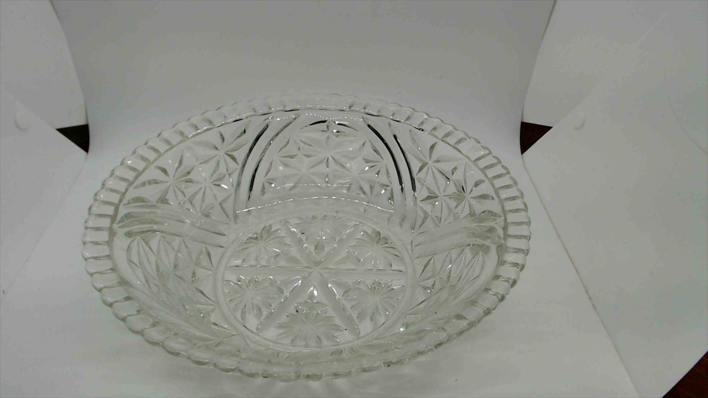 Vintage American Brilliant Cut Glass Bowl with Star and Fan Pattern and Sawtooth Rim