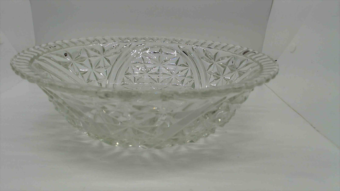 Vintage American Brilliant Cut Glass Bowl with Star and Fan Pattern and Sawtooth Rim