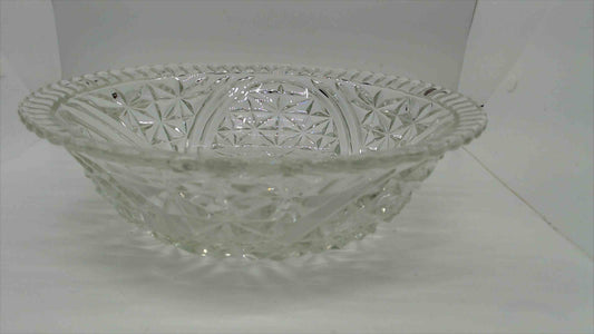 Vintage American Brilliant Cut Glass Bowl with Star and Fan Pattern and Sawtooth Rim