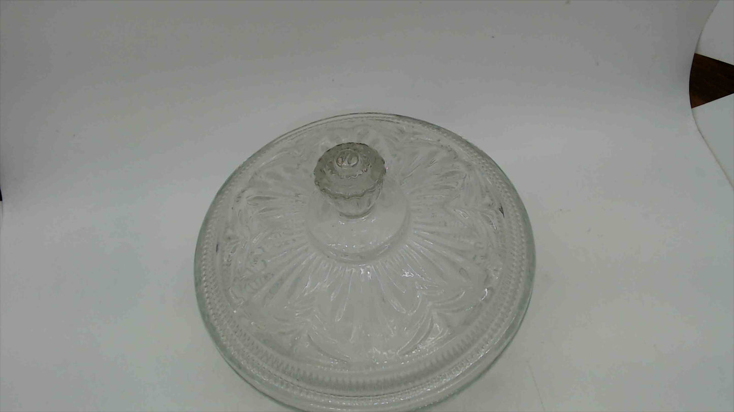 Vintage Avon Pressed Glass Covered Candy Dish with Fan and Diamond Pattern and Floral Lid