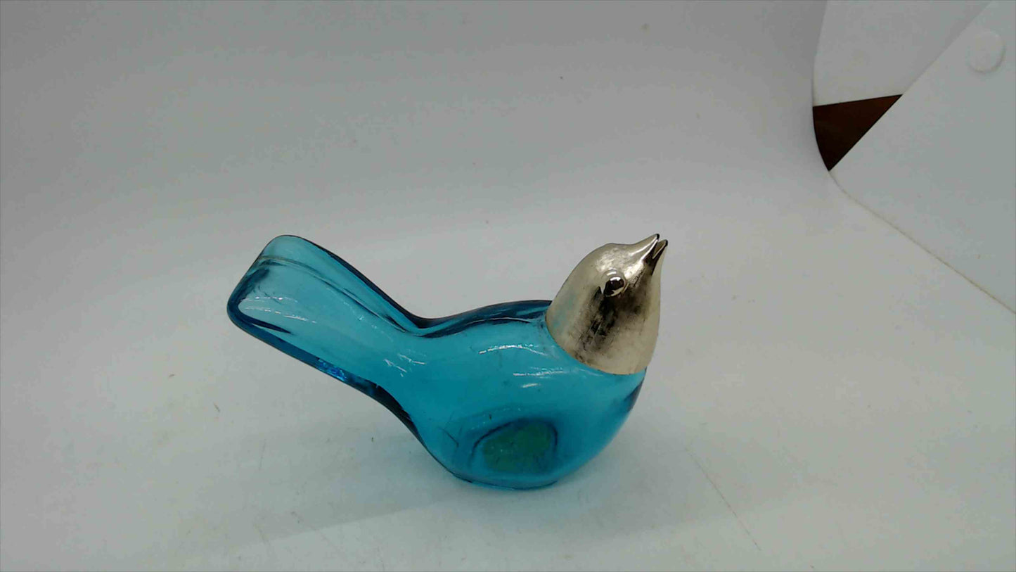 Vintage Avon Aqua Blue Glass Bird Perfume Bottle with Silver-Tone Metal Head — Empty