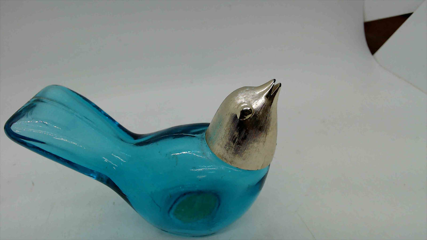 Vintage Avon Aqua Blue Glass Bird Perfume Bottle with Silver-Tone Metal Head — Empty