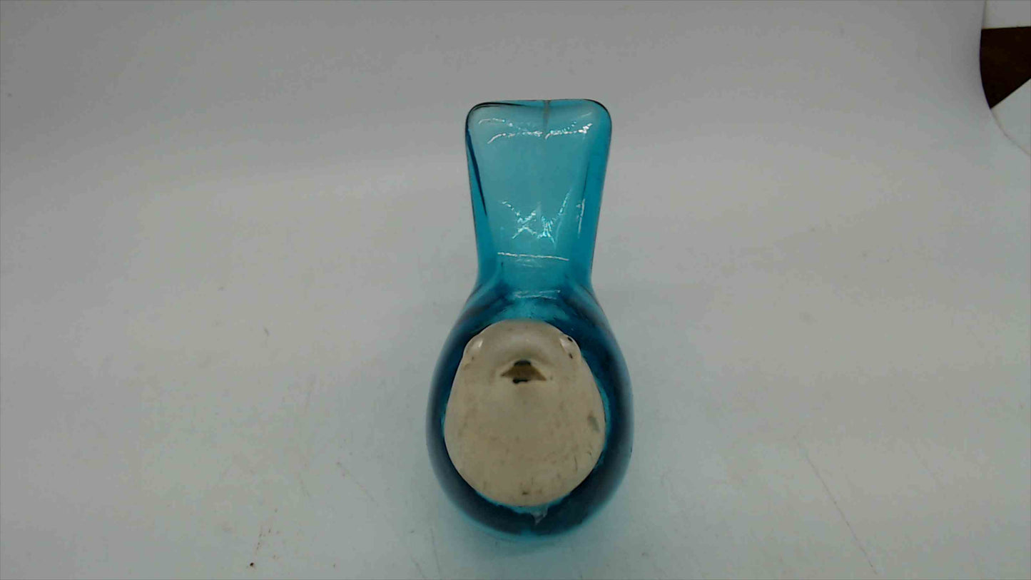 Vintage Avon Aqua Blue Glass Bird Perfume Bottle with Silver-Tone Metal Head — Empty