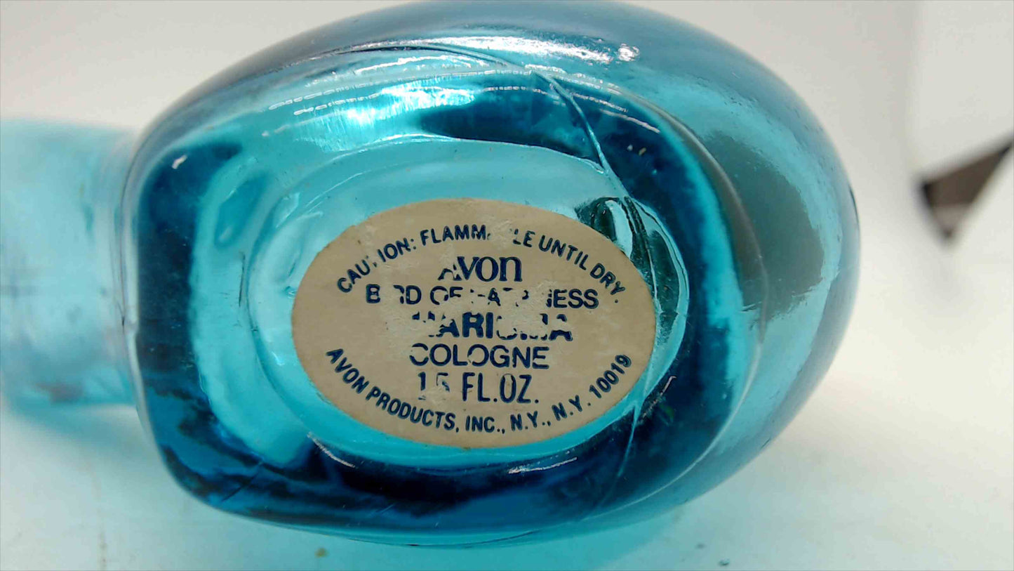 Vintage Avon Aqua Blue Glass Bird Perfume Bottle with Silver-Tone Metal Head — Empty