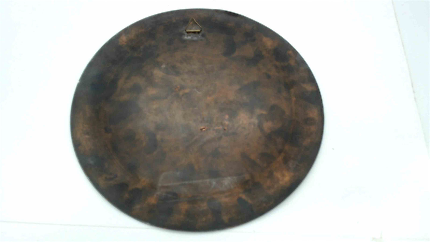 Vintage Egyptian Handcrafted Black Metal Plate with Inlaid Copper and Silver Nefertiti Portrait — Made in Egypt