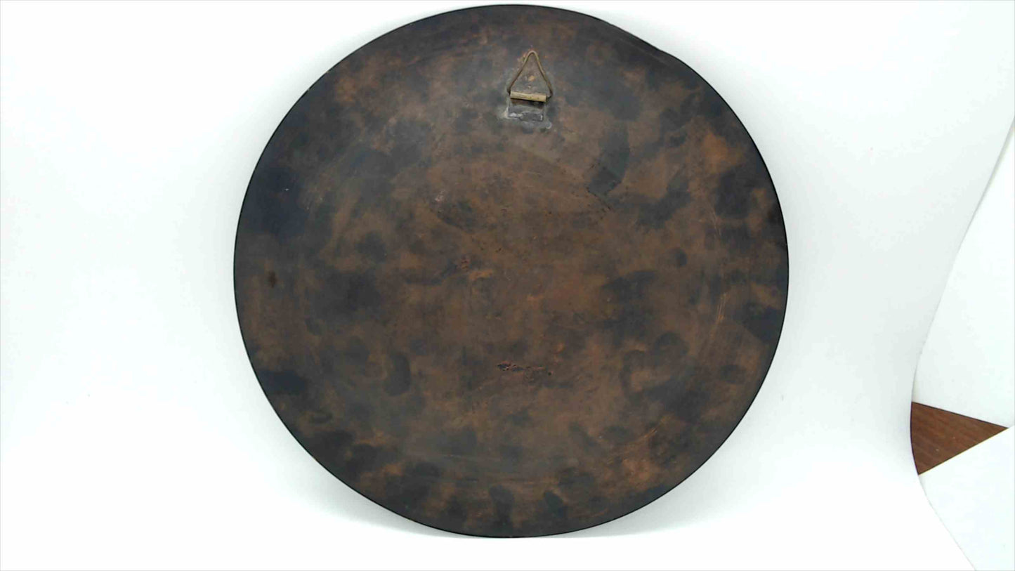 Vintage Egyptian Handcrafted Black Metal Plate with Inlaid Copper and Silver Nefertiti Portrait — Made in Egypt