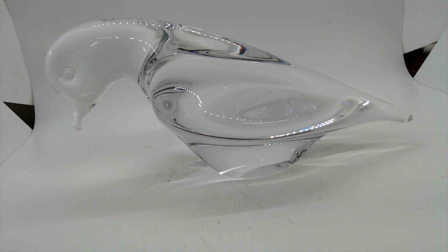 Large Heavy Crystal Art Glass Bird Figurine Sculpture — Dove or Pigeon, 9" Long, 2.5 lbs