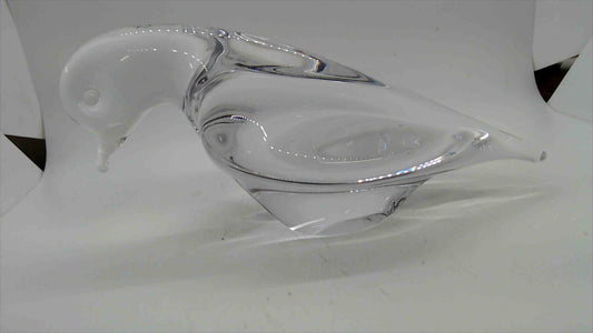 Large Heavy Crystal Art Glass Bird Figurine Sculpture — Dove or Pigeon, 9" Long, 2.5 lbs