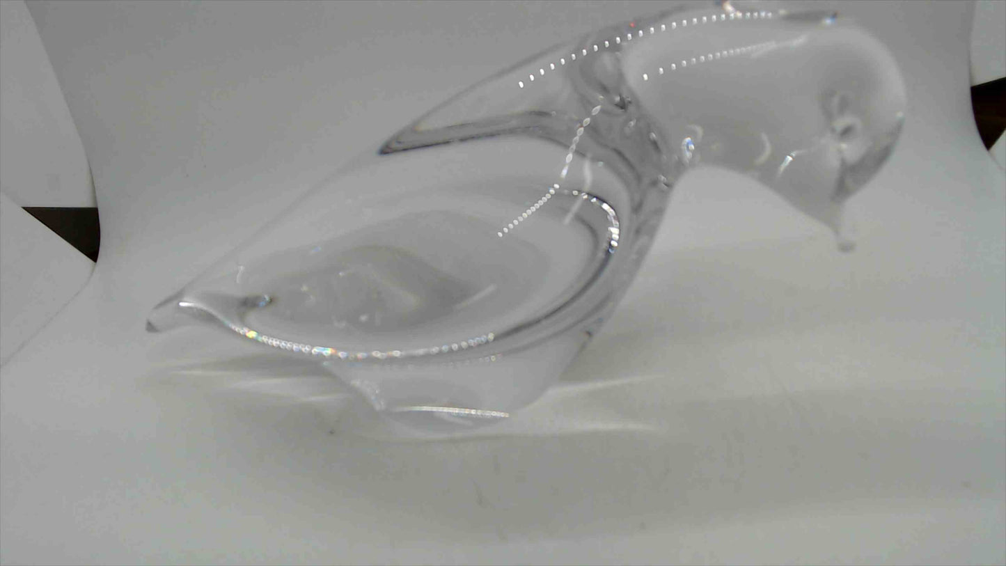 Large Heavy Crystal Art Glass Bird Figurine Sculpture — Dove or Pigeon, 9" Long, 2.5 lbs