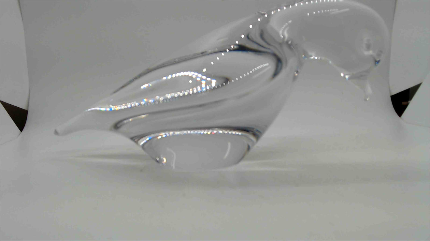 Large Heavy Crystal Art Glass Bird Figurine Sculpture — Dove or Pigeon, 9" Long, 2.5 lbs