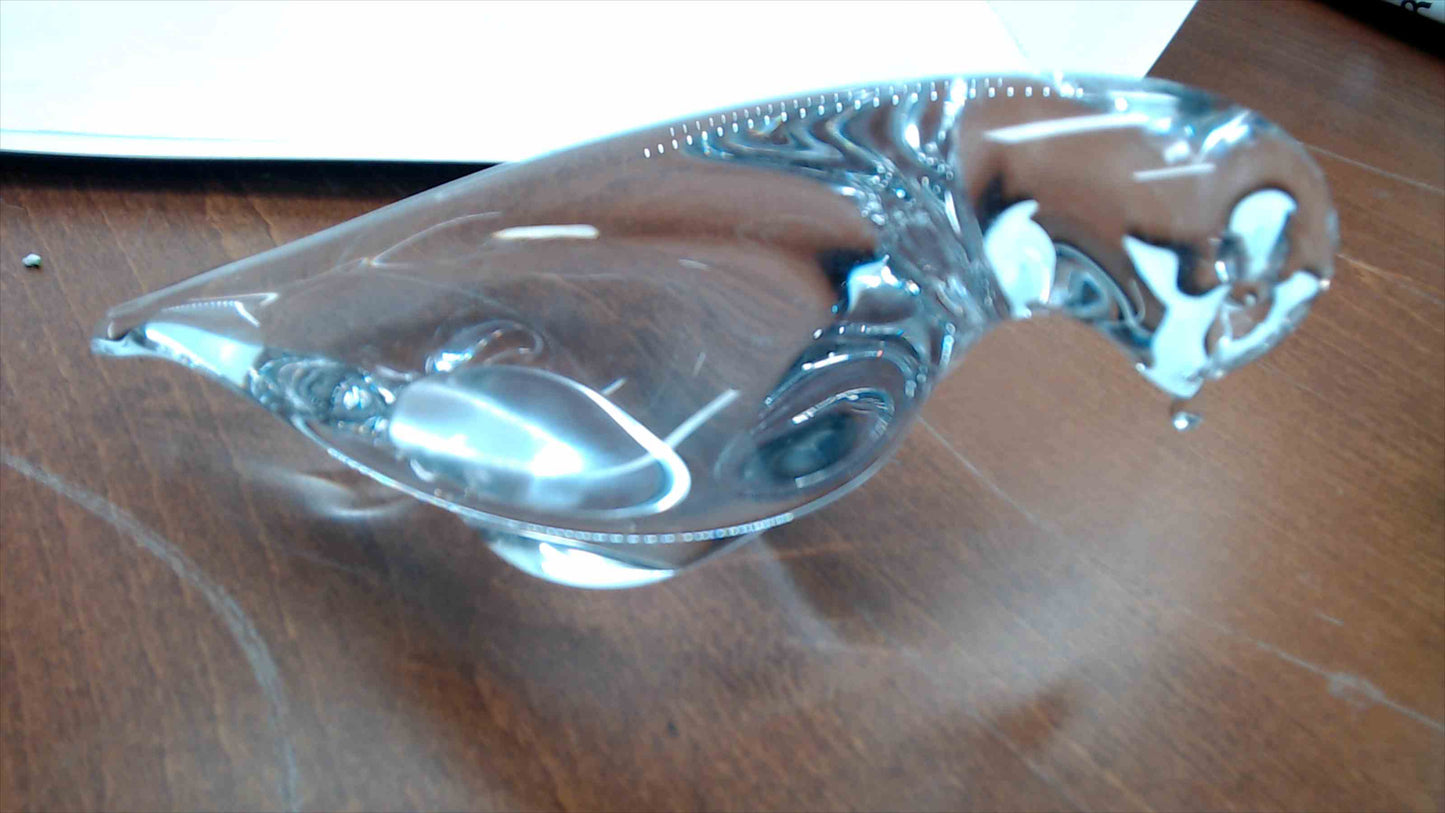 Large Heavy Crystal Art Glass Bird Figurine Sculpture — Dove or Pigeon, 9" Long, 2.5 lbs