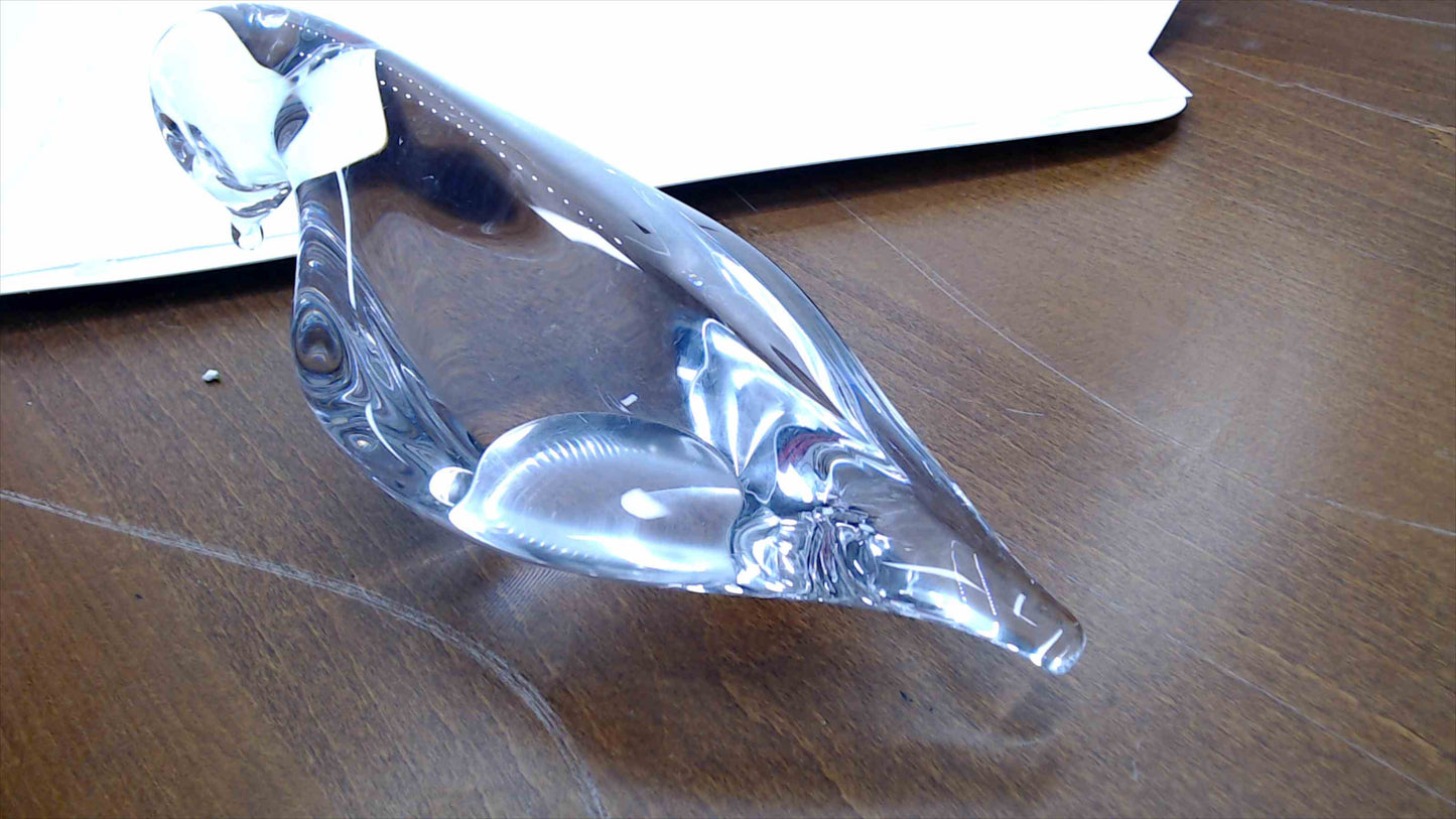 Large Heavy Crystal Art Glass Bird Figurine Sculpture — Dove or Pigeon, 9" Long, 2.5 lbs