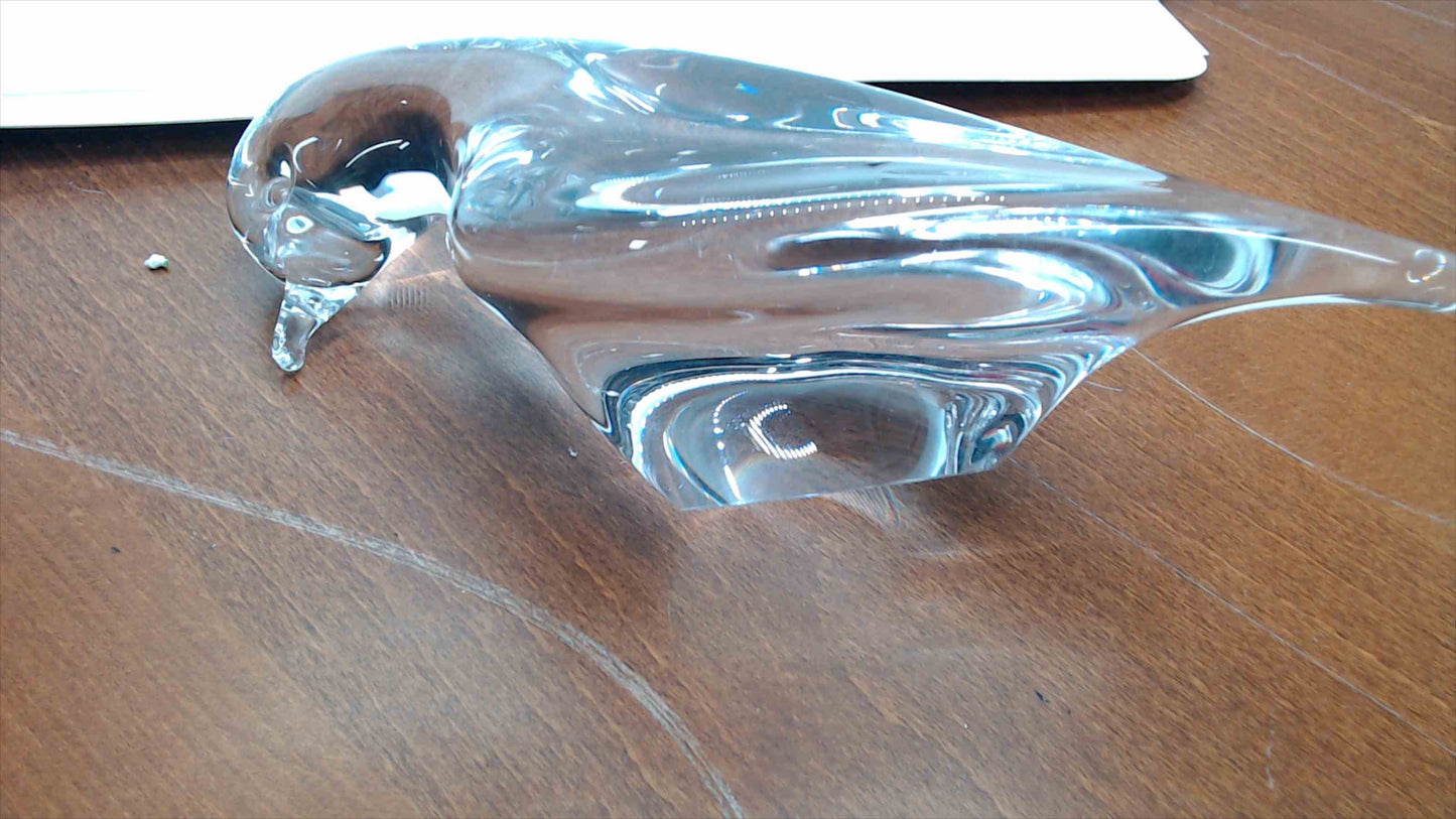 Large Heavy Crystal Art Glass Bird Figurine Sculpture — Dove or Pigeon, 9" Long, 2.5 lbs