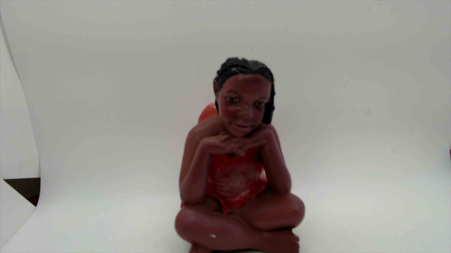 Vintage Black Fairy Figurine, Seated with Wings, 5.5" — Resin
