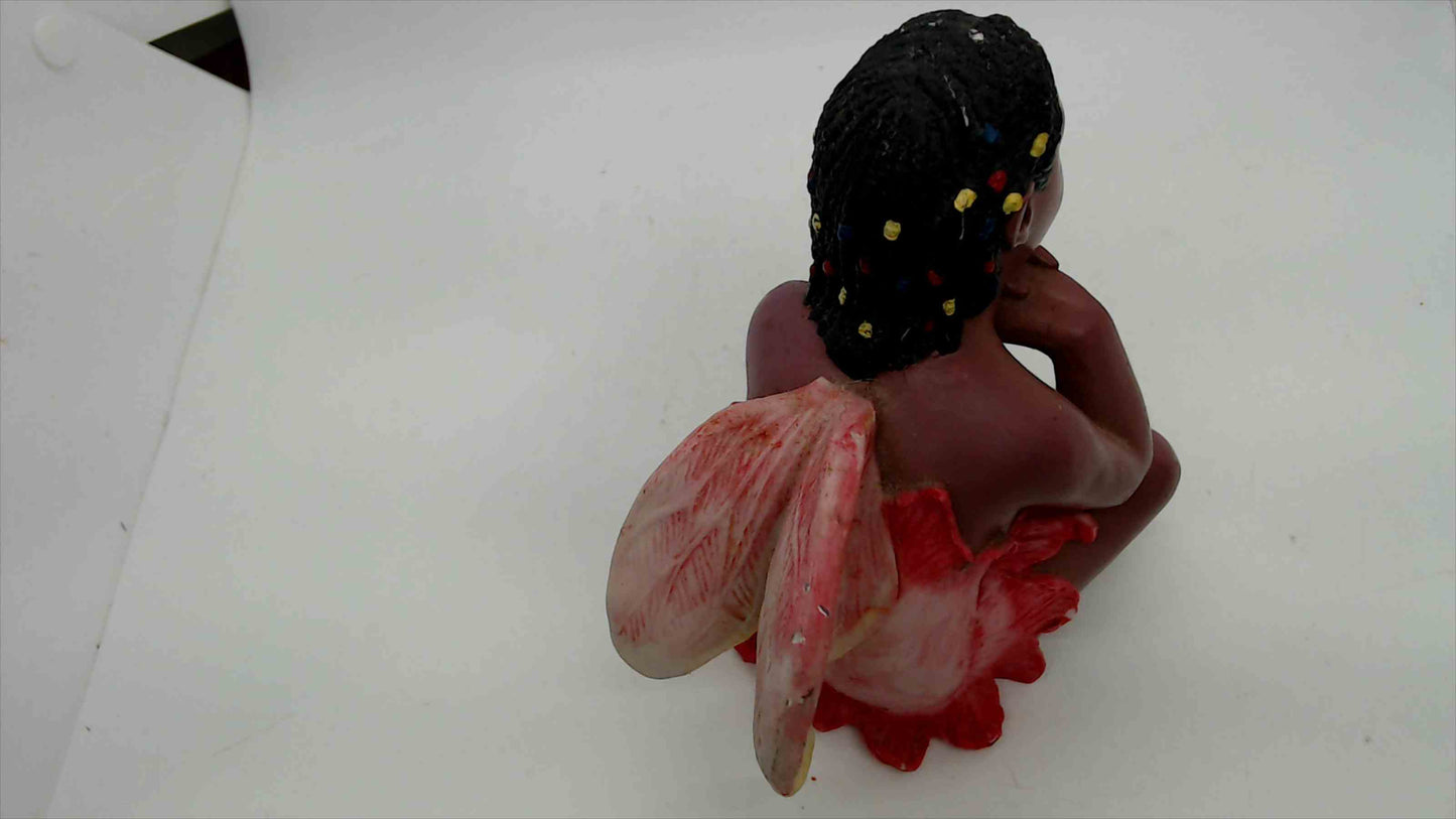 Vintage Black Fairy Figurine, Seated with Wings, 5.5" — Resin