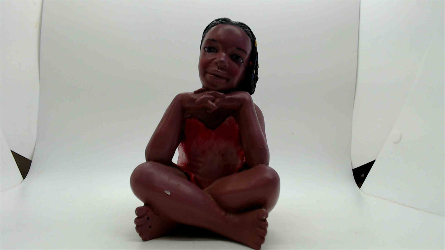 Vintage Black Fairy Figurine, Seated with Wings, 5.5" — Resin