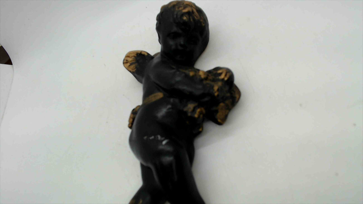 Pair of Vintage Black & Gold Cherub Putti Figurines, 7.5" — Baroque Style Resin