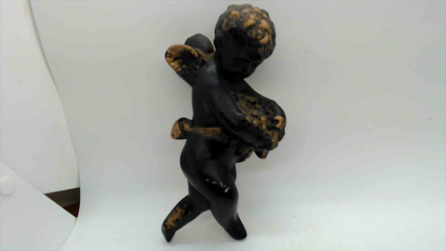 Pair of Vintage Black & Gold Cherub Putti Figurines, 7.5" — Baroque Style Resin