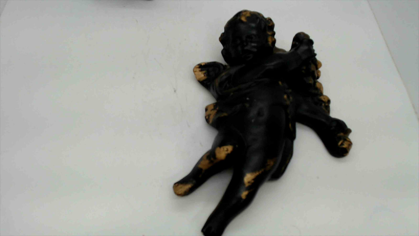 Pair of Vintage Black & Gold Cherub Putti Figurines, 7.5" — Baroque Style Resin