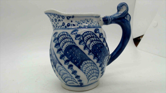 Vintage Blue & White Ceramic Creamer with Rooster Motif, 4" — Decorative Use