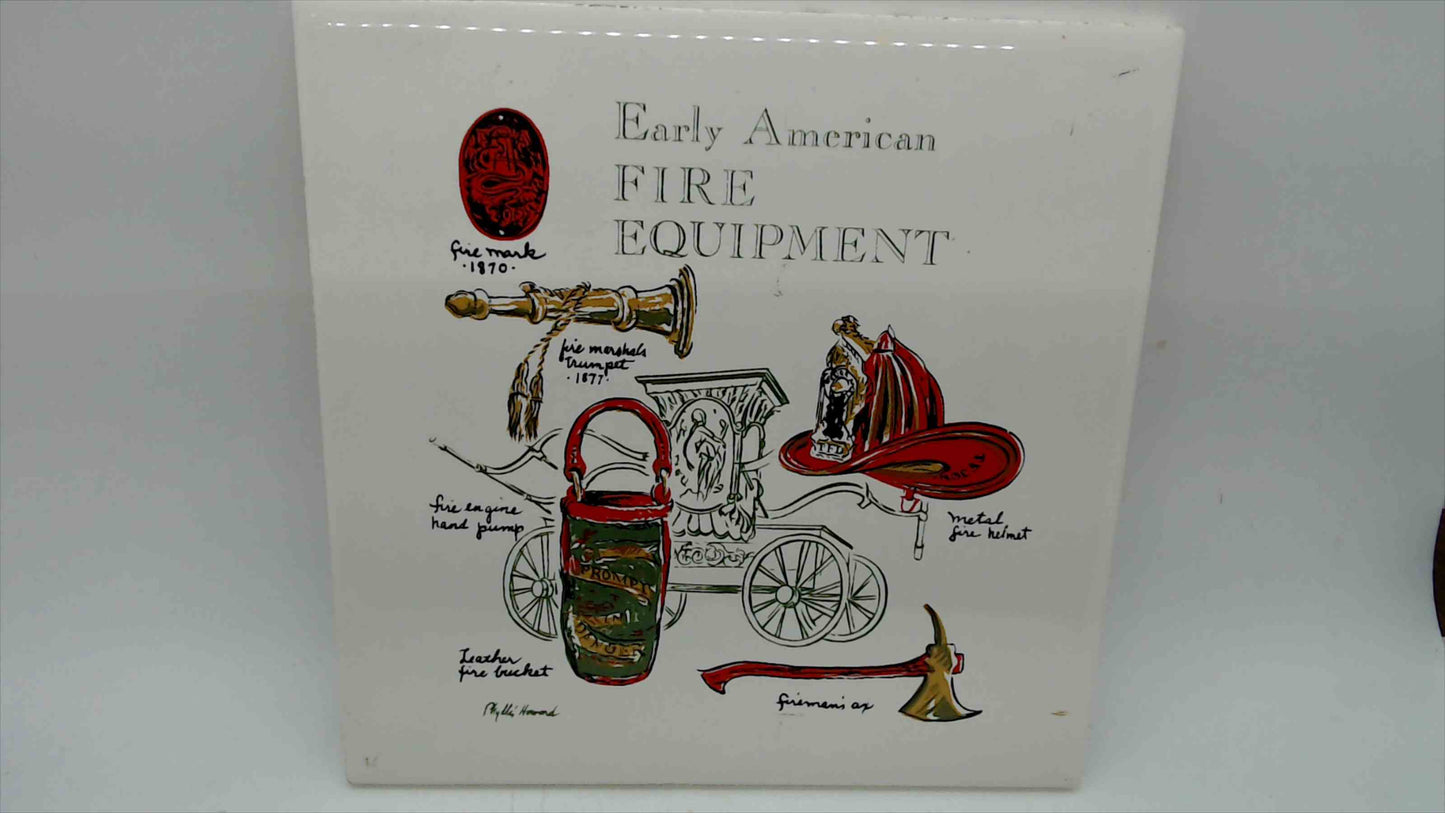 Screencraft "Early American Fire Equipment" Ceramic Tile Trivet, 6"×6" — Cape Cod, Phyllis Howard
