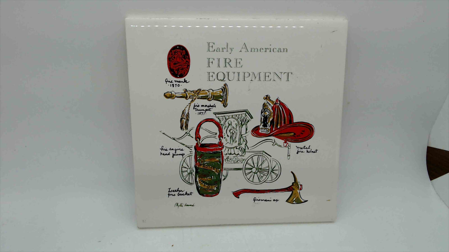 Screencraft "Early American Fire Equipment" Ceramic Tile Trivet, 6"×6" — Cape Cod, Phyllis Howard