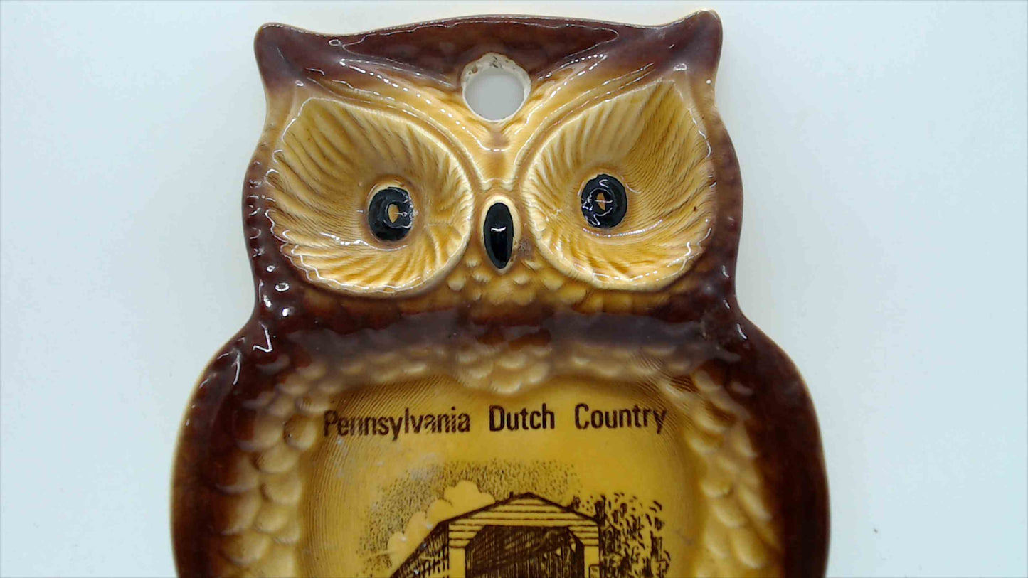 Vintage Pennsylvania Dutch Country Owl Wall Plaque — Kitchen Prayer & My House, 7"