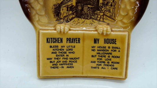 Vintage Pennsylvania Dutch Country Owl Wall Plaque — Kitchen Prayer & My House, 7"