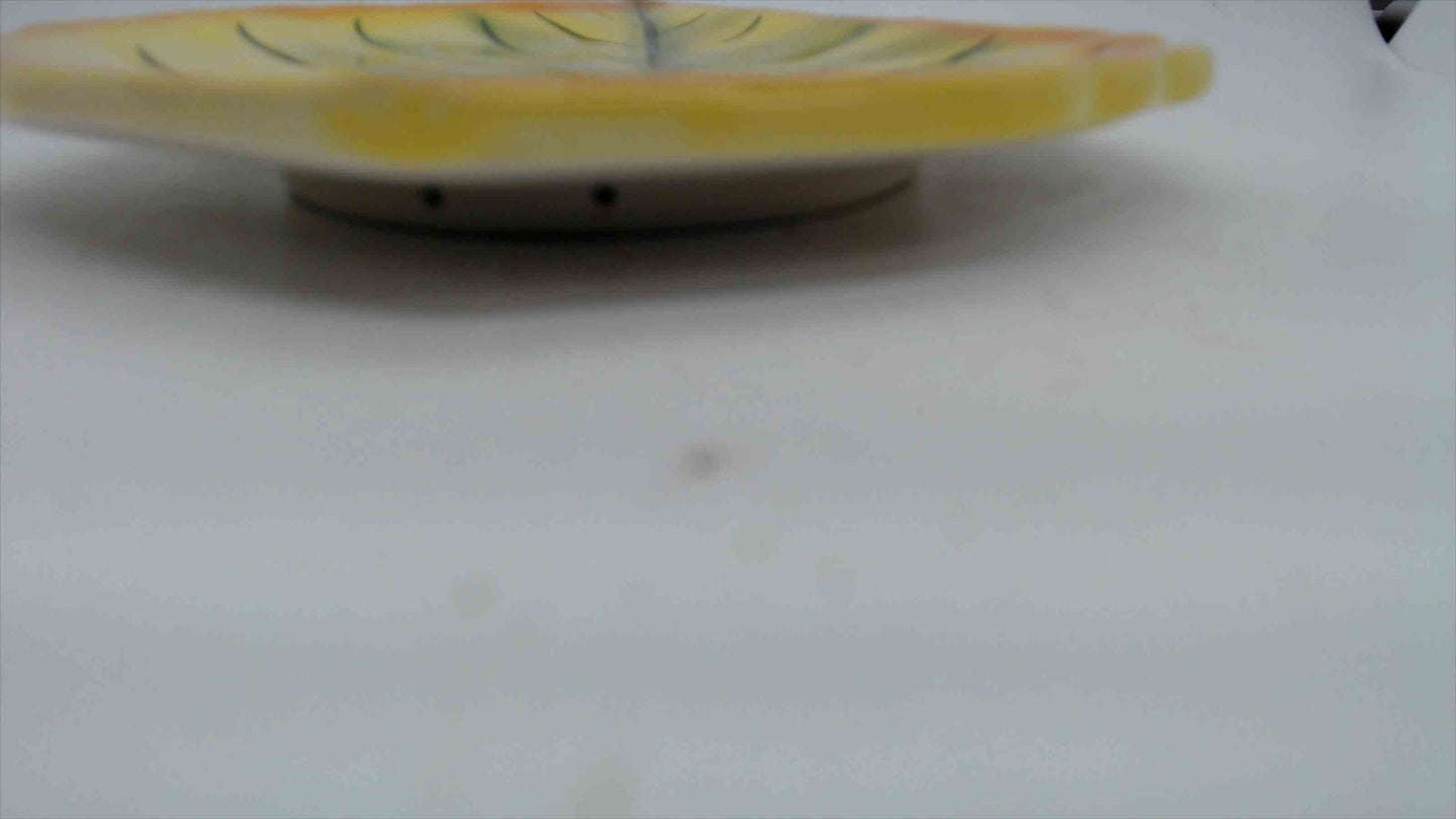 Vintage Yellow Leaf-Shaped Ceramic Dish — Hand-Painted Autumn Leaf Candy or Trinket Tray, 8"