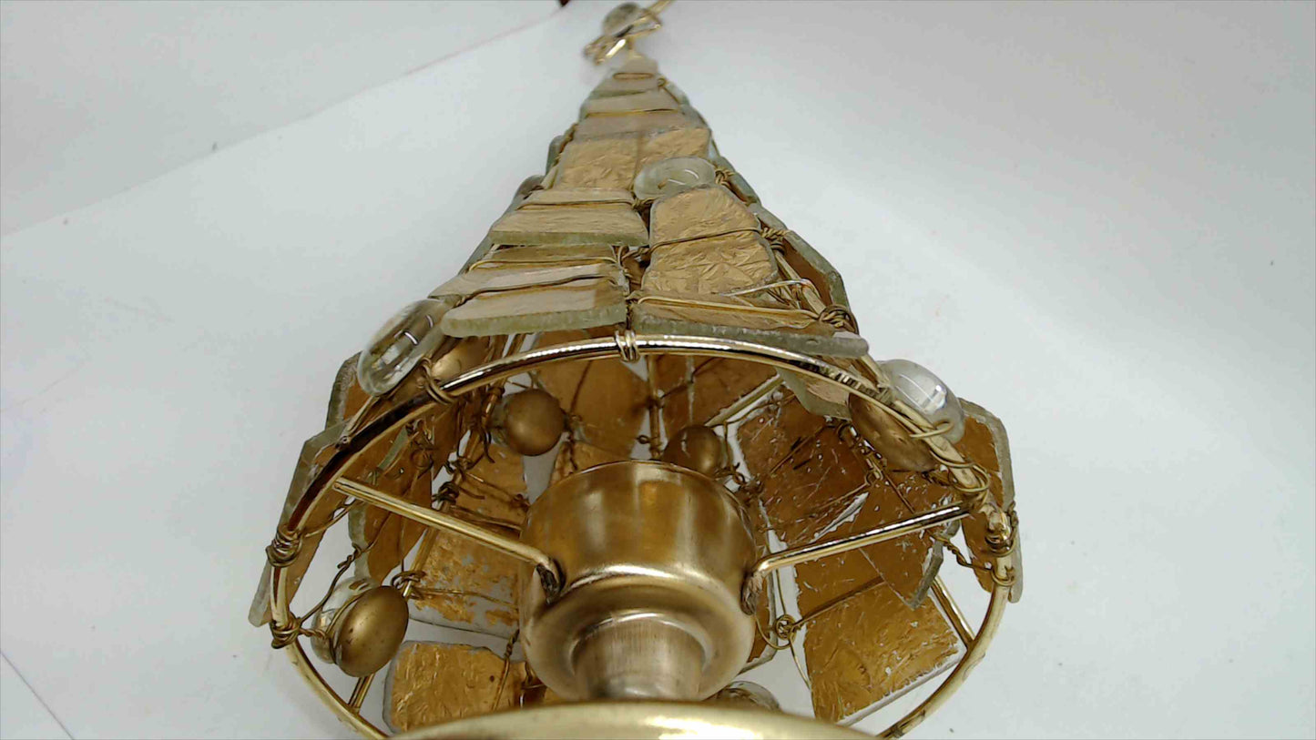 Vintage Capiz Shell & Gold Wire Christmas Tree Sculpture — Star Topper, Brass Base, 14.5"
