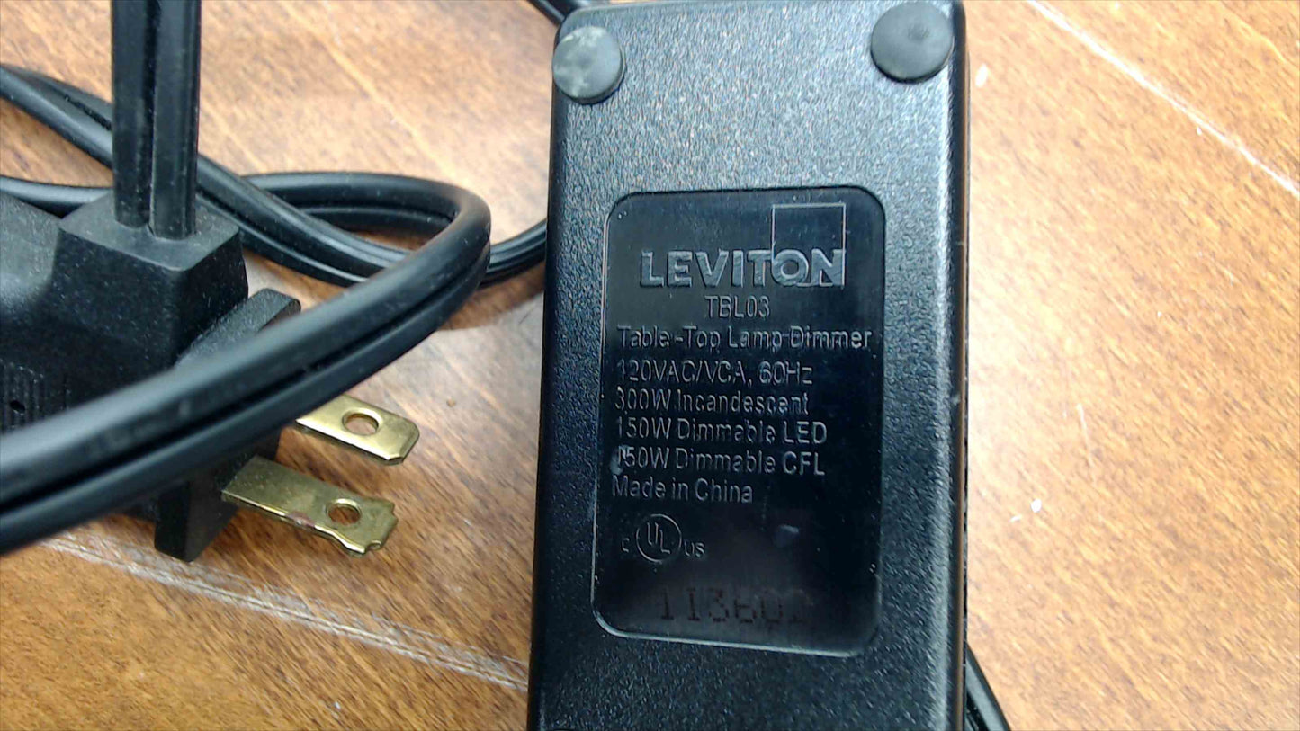 Leviton TBL03 Table-Top Lamp Dimmer Cord — Inline Slide Switch, 6.5 Ft, 300W Incandescent / 150W LED