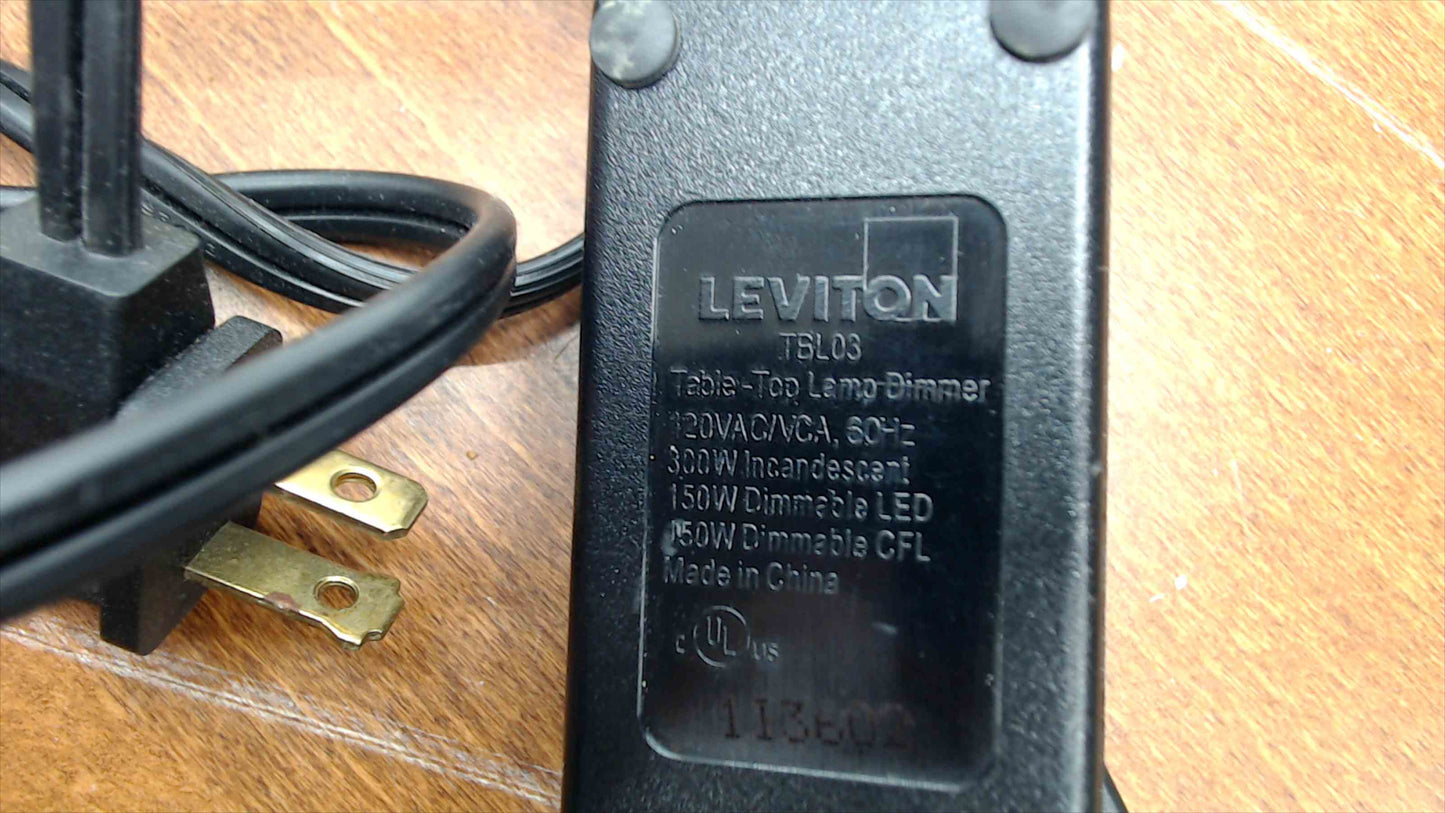 Leviton TBL03 Table-Top Lamp Dimmer Cord — Inline Slide Switch, 6.5 Ft, 300W Incandescent / 150W LED