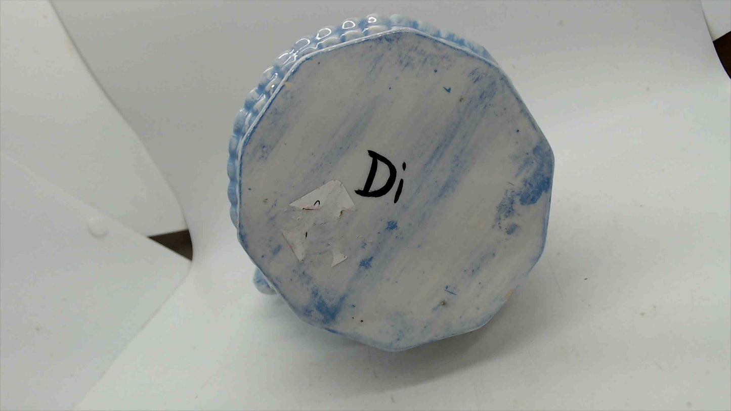 Blue & White Relief-Molded Stoneware Pitcher — Ivy & Rose on Basketweave, 8.5"