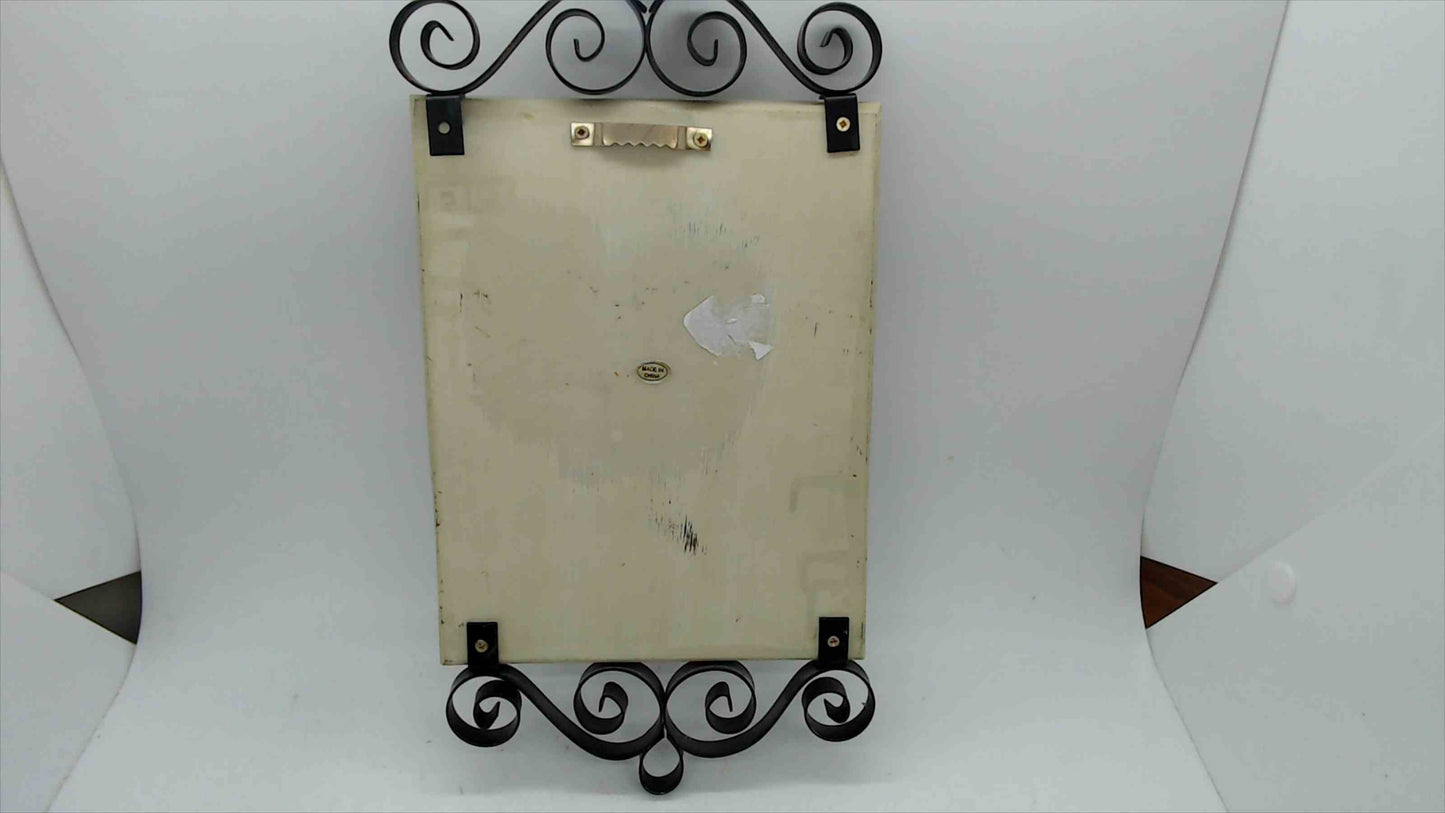 Signed Hageman Relief-Sculpted Iris Wall Plaque — Hand-Painted Cast Stone, Wrought Iron Scroll Frame, 11"