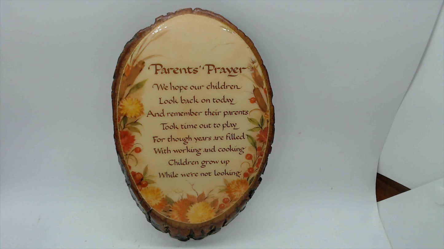 Lapp's Woodcraft "Parents' Prayer" Live-Edge Wood Slice Plaque — Decoupage Floral, Kinzer PA, 8"