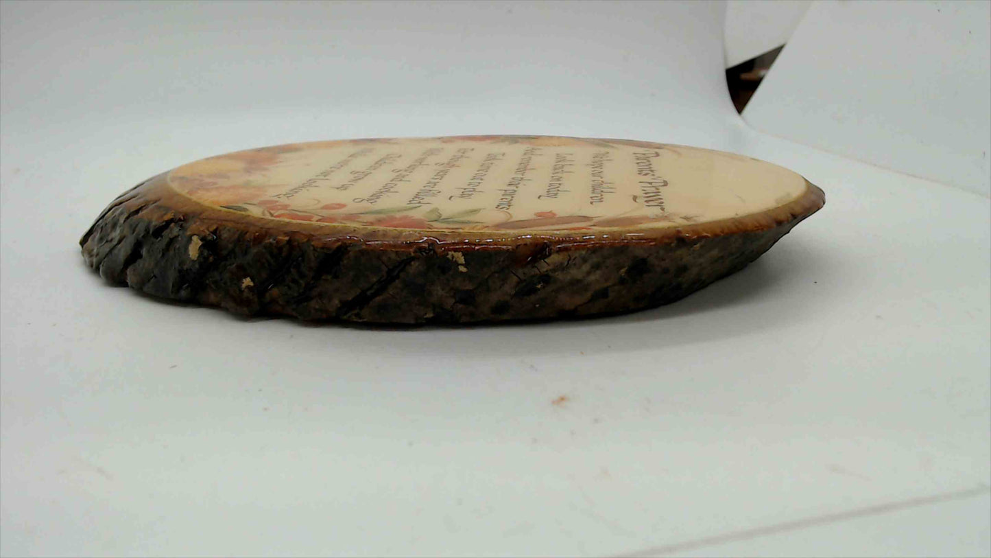 Lapp's Woodcraft "Parents' Prayer" Live-Edge Wood Slice Plaque — Decoupage Floral, Kinzer PA, 8"