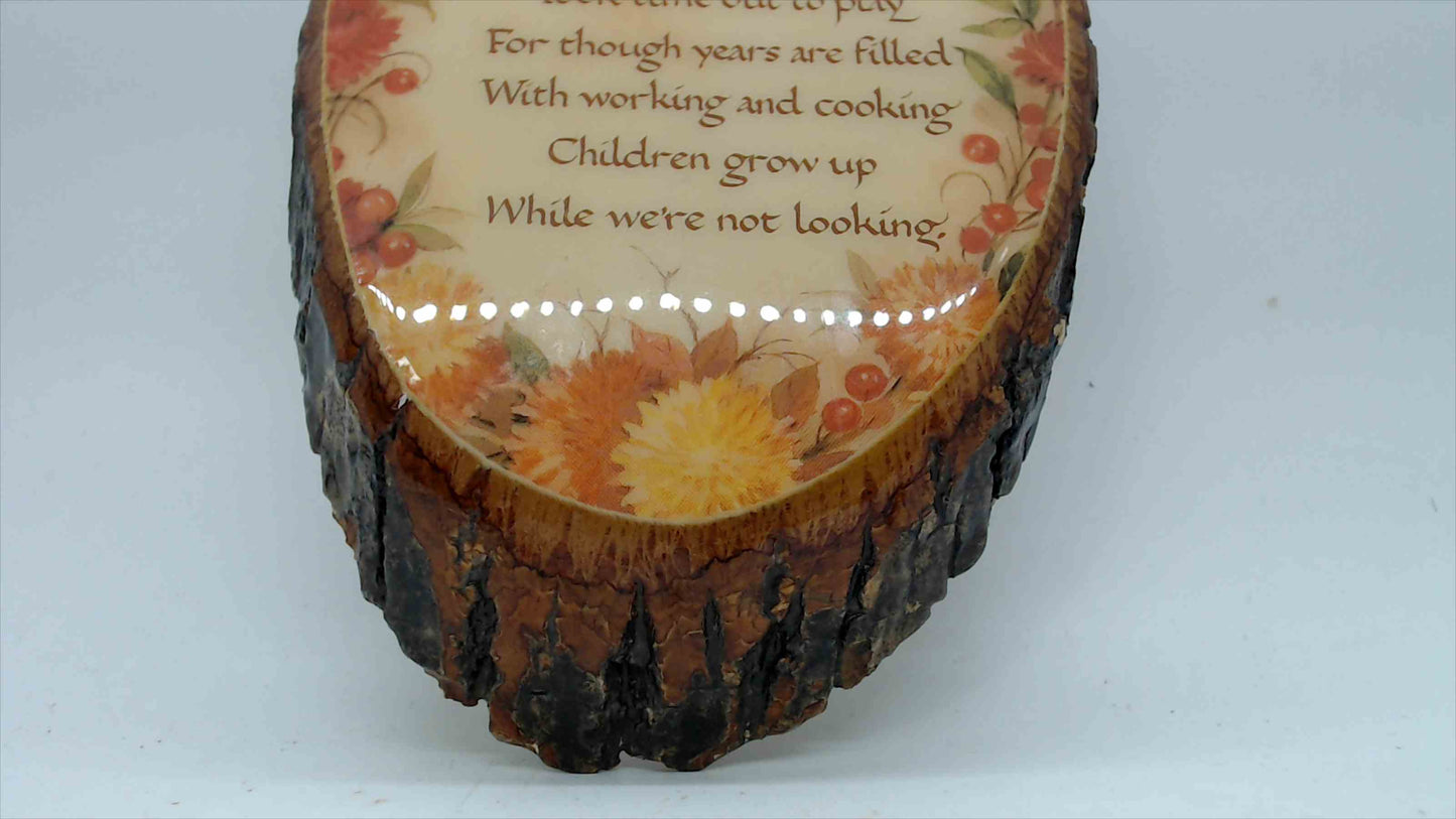 Lapp's Woodcraft "Parents' Prayer" Live-Edge Wood Slice Plaque — Decoupage Floral, Kinzer PA, 8"